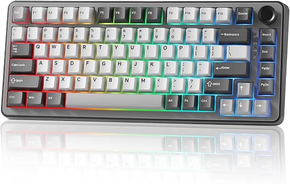 YUNZII B75 PRO 75% Wireless Mechanical Keyboard (Dark Grey,Milk Switch) | Hot Swap Keyboard with Knob, Gasket Mount, Creamy Pre-lubed Switch for Smooth Typing, BT/USB-C/2.4G, for Gaming