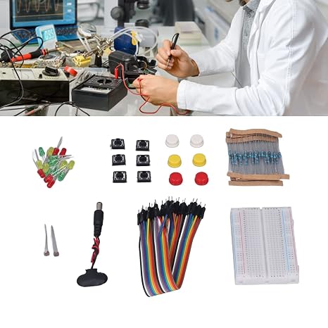 Mega Electronic Component Kit Assortment,Electronics Kit Starter Fun Assortment Development Component with 400 Hole Breadboard for R3