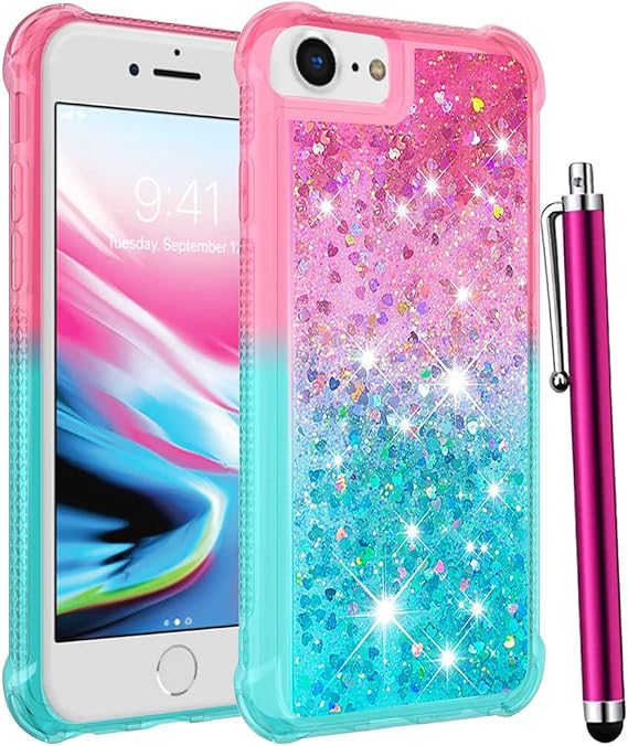 iPod Touch 第7世代用ケース iPod Touch 第6世代/第5世代用ケース ガールズ レディース キッズ キュート キラキラ リキッド ソフト クリア TPU 耐衝撃 スリムカバー iPod Touch 7/6/5用ケース ピンクブルー