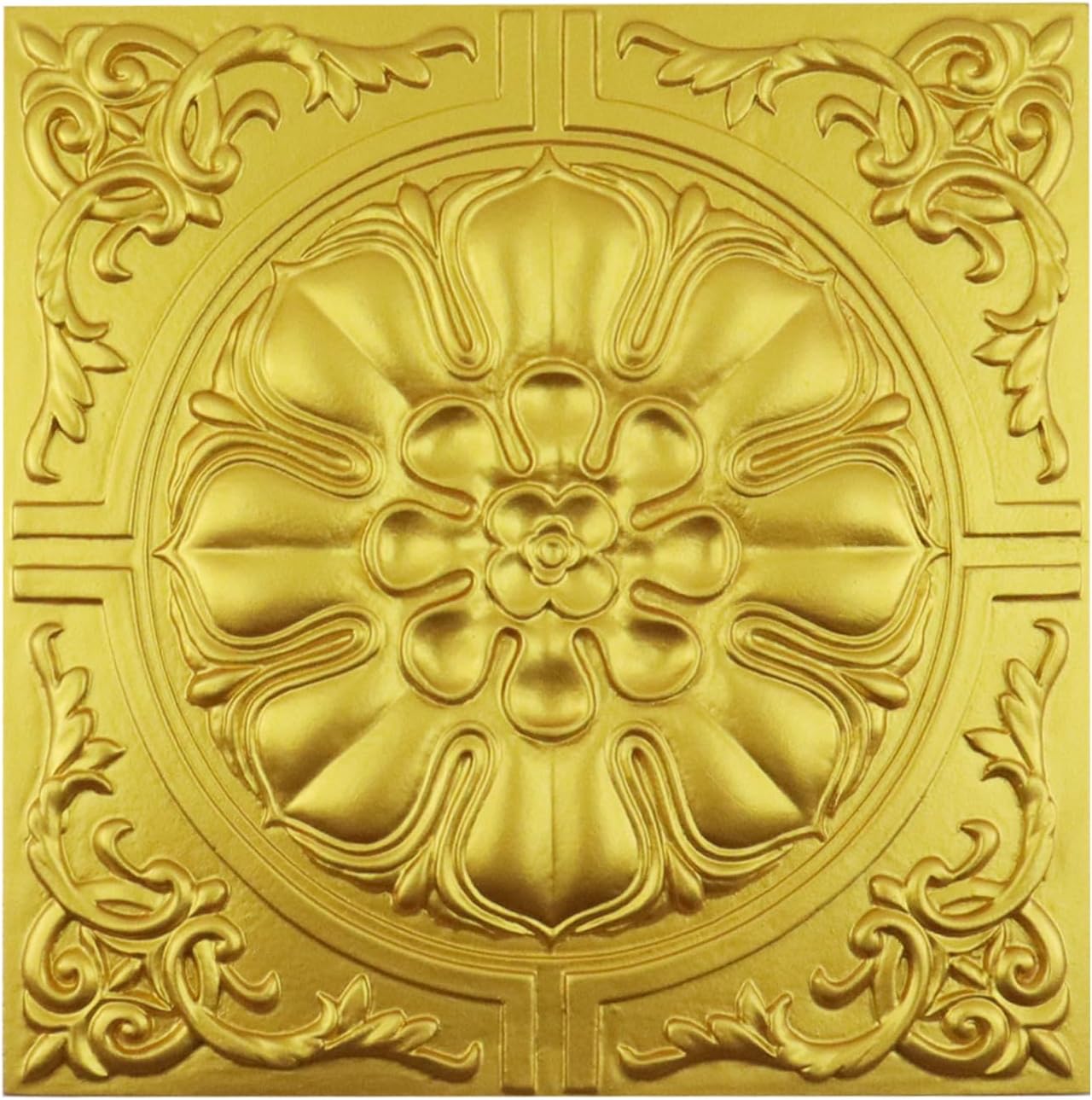 Wealrit Square PU Ceiling Medallion Ceiling Fan Light Covers Gold Flower Lighting Medallion Decorative Plate for Light Fixtures and Fans Chandeliers Lampshade Decor - Type 01