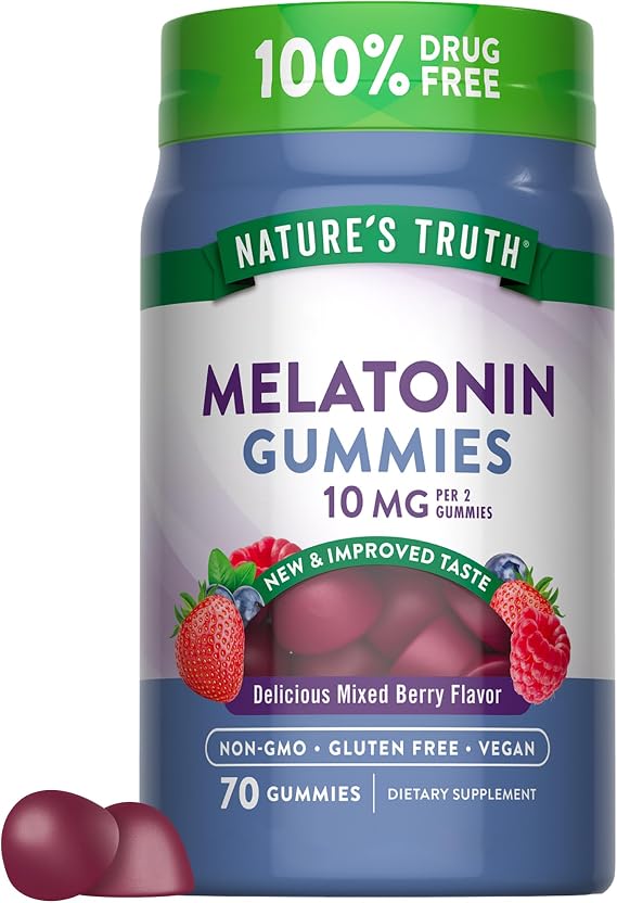 Nature's Truth Melatonin 10mg Gummies | 70 Count | Berry Flavor | Vegan, Non-GMO and Gluten Free Supplement