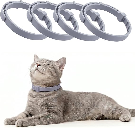 4Pcs Cat Calming Collar, Adjustable Cat Collar with Gentle Soothing Scents Waterproof & Adjustable Collars for Cats Kitten Puppy, Long-Lasting 30-Day Effect (Gray)