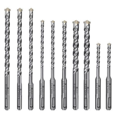 SDS Plus Drill Bits Set - Lytool 10 PCS Concrete Drill Bits for Rotary Hammer, Compatible with Dewalt, Bosch - Carbide Tipped for Masonry, Brick, Ceramic Tile, Stone 3/16"-1/2" (5-12 mm)