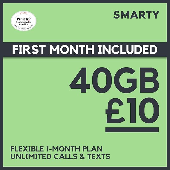 SMARTY 80GB Pre-loaded Pay As You Go SIM