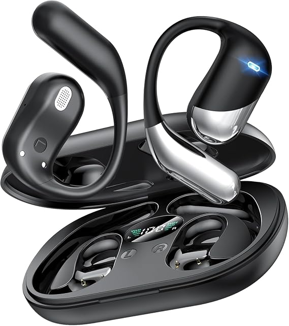 Ultra Open Ear Headphones, Bluetooth Bone Conduction Earbuds with Earhooks