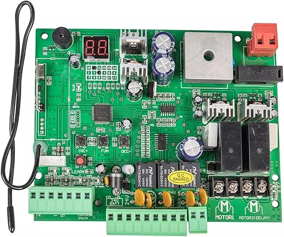 Electric Gate Opener Kit, 12V/24V Board for Automatic Double Arms Swing Gate Opener Control Board Panel Smart Control Center System Replace Fittings(PCB only)