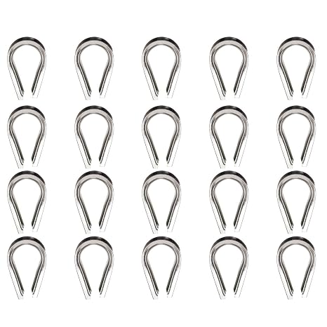 M2 304 Stainless Steel 1/16 Inch - 3/32 Inch Diameter Wire Rope Cable Thimbles Rigging, 20 Pieces