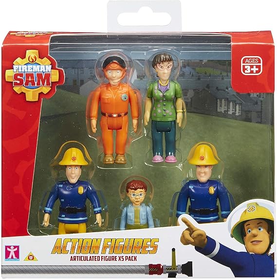 Character Options Fireman Sam Action Figures 5-Pack, Scaled Play Preschool poseable Figures, Imaginative Play