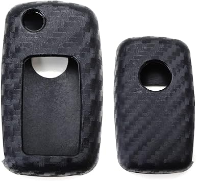 iJDMTOY Carbon Fiber Pattern Soft Silicone Key Fob Cover Case Compatible with Volkswagen Golf GTI R32 Jetta Rabbit Passat Beetle Polo Bora CC EOS Flip Key