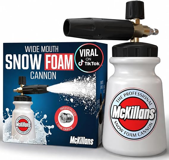 McKillans Foam Cannon for Pressure Washer (Wide Mouth) - Car Wash Snow Foam Cannon Lance Pressure Washer Soap Dispenser for Car Washing with Adjustable Thick Foam + 1/4 Quick Connector