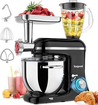 Stand Mixer 9 IN 1, 850W Tilt-Head Multifunctional Electric Mixer with 8 QT Stainless Steel Bowl, 1.5L Glass Jar, Meat Grinder, Hook, Whisk, Beater Dishwasher Safe 2