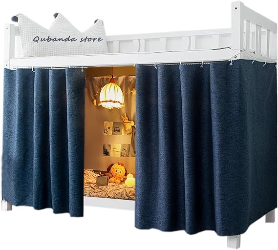 Dorm Home Solid Thicken Bunk Blackout Bed Curtains Cloth Bed Canopy Students Single Sleeper,2 Panels Dark Blue