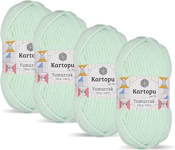 Kartopu Yumurcak,Velvet Knitting Yarns,Amigurumi and Baby Knitting Yarns,(4Balls) Each Skein(Ball) 3.53 Oz (100g) (Cabbage Green 560)