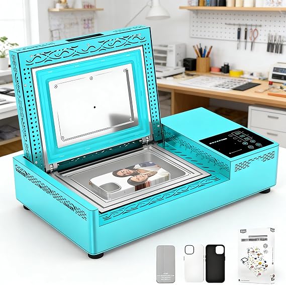 Professional Phone Case Heat Press Machine – 3D Vacuum Sublimation System with Precise Digital Control, Multi-Function for Badges, Coasters & More,  with 2 Molds & 20 Shells