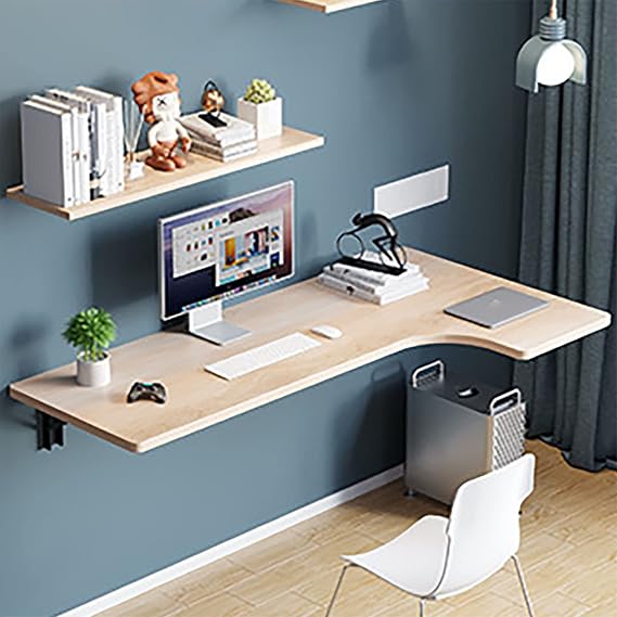 Simple Floating Folding Laptop Desk Wall Mounted Desk Folding Wooden Wall-Mounted Drop-Leaf Table Desk Integrated Wall Mounted Folding Table 120x70/47x28in E
