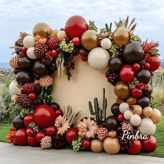 Red Balloon Garland Double Stuffed Dark Red Brown Burgundy Balloons Tan Nude White Sand Latex Balloon Arch Kit for Western Cowboy Birthday Bridal Wedding Fall Thanksgiving Party Decorations
