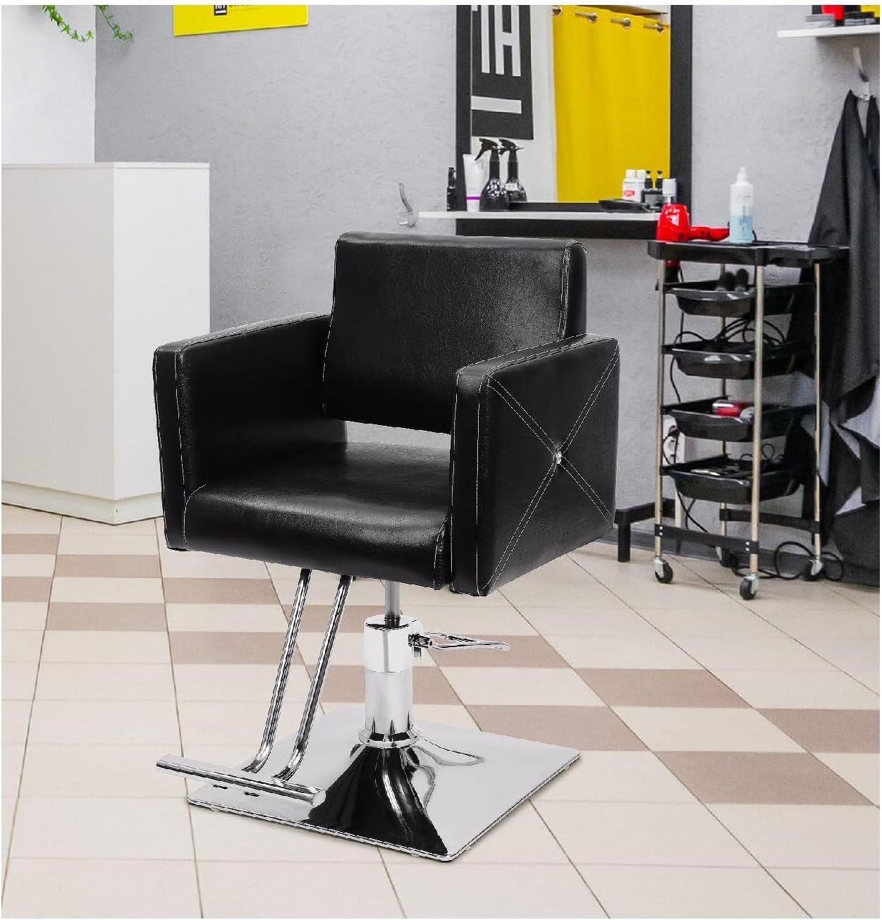 Holdfiturn Salon Barber Chair, Black, Contemporary Style, Swivel Hydraulic Salon Chair with Headrest & Footrest, Adjustable Height, 150kg Capacity