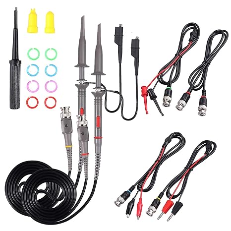 Universal Oscilloscope Probe with Accessories Kit | 100MHz Oscilloscope Clip Probes with BNC to Minigrabber Test Lead Kit