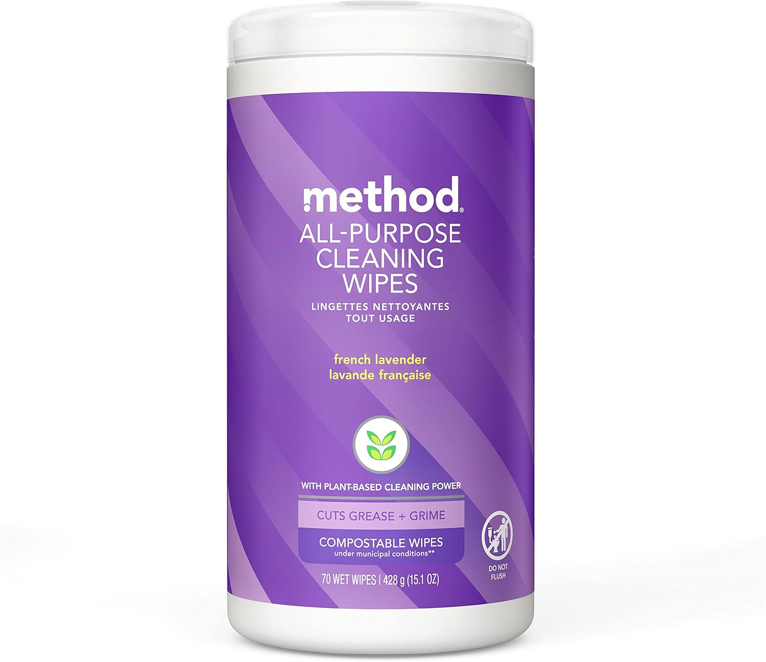 Method All-Purpose Cleaning Wipes, French Lavender, Multi-Surface, Compostable, 70 Count Pack of 1