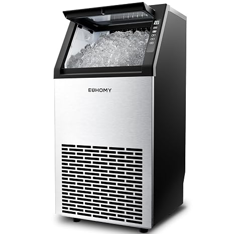EUHOMY Commercial Ice Maker Machine,100lbs/24H Stainless Steel Under Counter Ice Machine with 33lbs Storage Bin, Freestanding Ice Maker for Home/Bar/Cafe/Restaurant