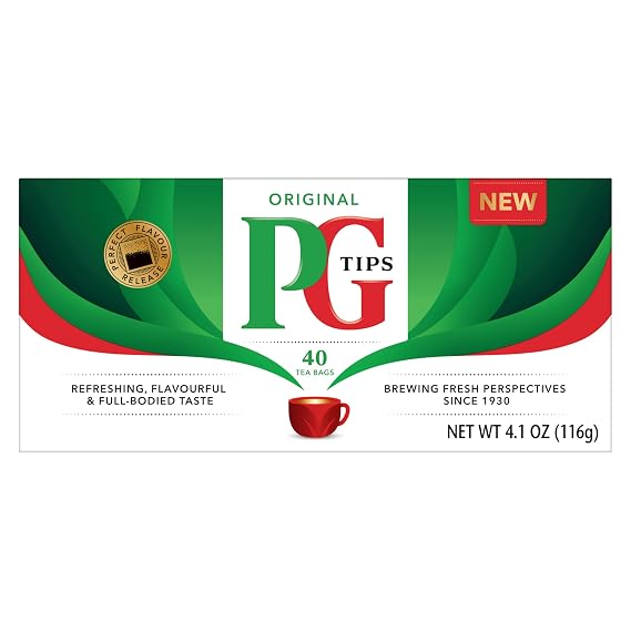 PG Tips Premium Black Tea Bags Non-Pyramid, 40 Count (Pack of 1)