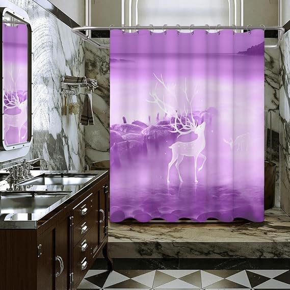 Purple Waterproof Washable Shower Curtains Set