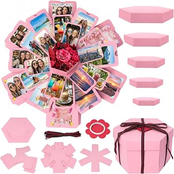 Koogel Explosion Gift Box, Surprise Picture Love Box Pink Exploding Photo Album with DIY Scrapbooking Accessories for Birthday, Wedding