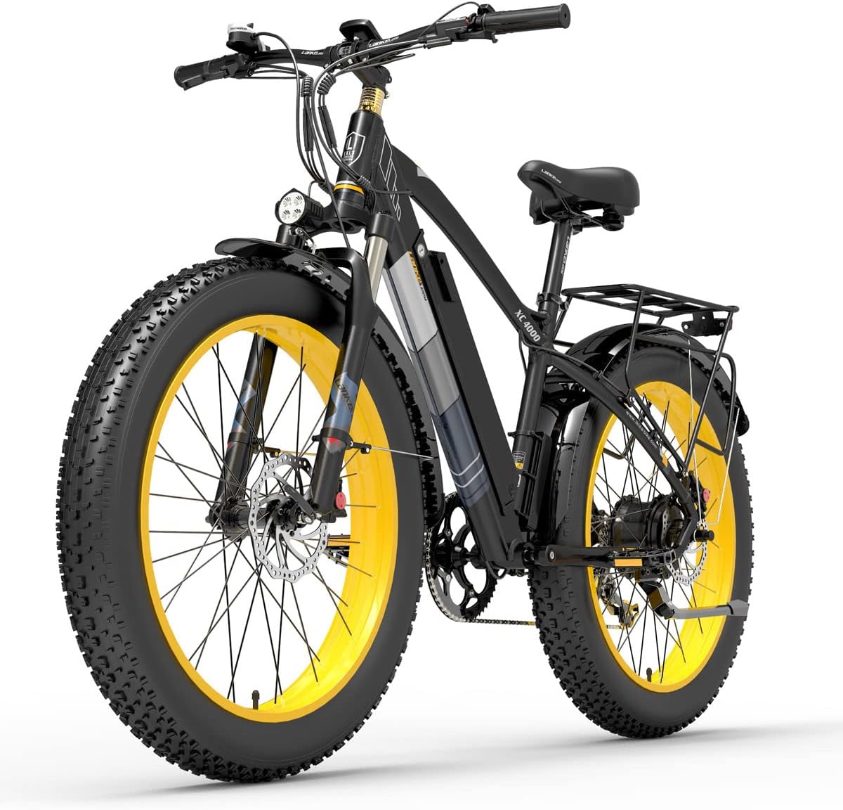 LANKELEISI XC4000 E-bike Power-assisted Bicycle for Adult, 26 Inch Fat Tire Mountain Bike, Lockable Suspension Fork