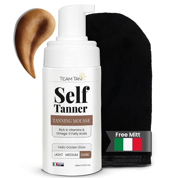 Self Tanning Mousse - Tanning Mousse Self Tanner for Face and Body, Sunless Tanner Kit for Fake Tan, Aloe Vera and Vitamin Fake Tanners for Instant Tan (3.38 fl oz | Dark)