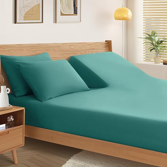 SiinvdaBZX Split Top King Fitted Sheet Only for Adjustable Bed, Teal | 34 Inch Top Split Head Sheets Ultra-Soft Microfiber Half Split King Bottom Sheet, Fits 14" -16" Deep Pocket