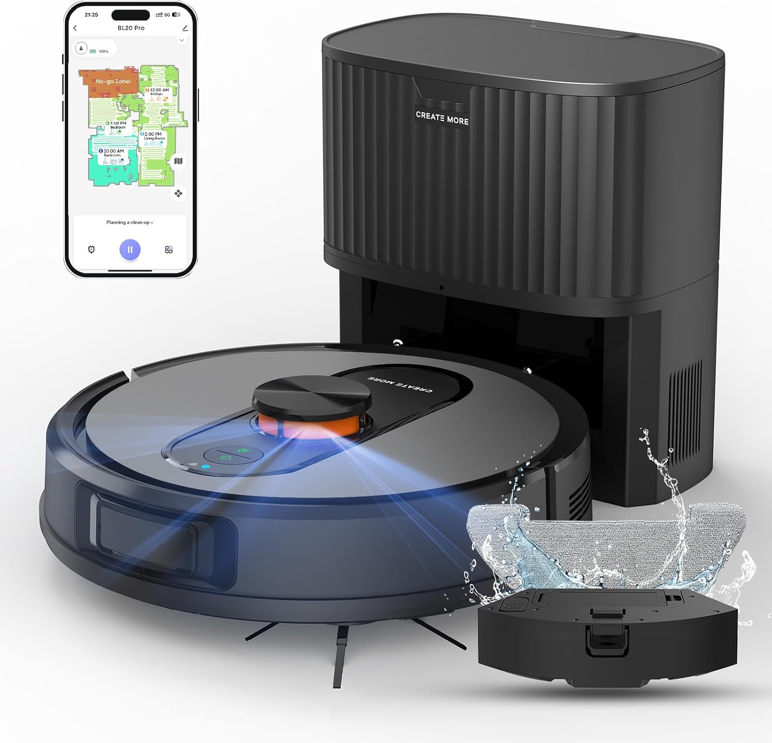 Robot Vacuum and Mop Self-Emptying, 5000Pa Robotic Vacuums, 60 Days Hands-Free, 3-in-1 LiDAR Robot Vacuum Cleaner,No-Go Zones,Perfect for Carpets, Hard Floors, and Pet Hair