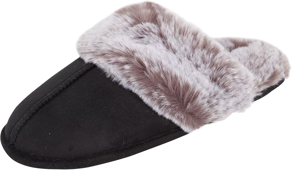Jessica Simpson womens Comfy Faux Fur House Slipper Scuff Memory Foam Slip on Anti-skid SoleSlipper