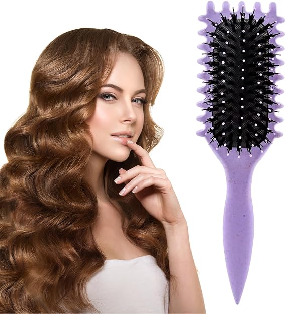 Bounce Curl Brush, Curly Defining Hair Styling Brush Shaping for Women and Men Less Reducing Pulling Detangling Shaping Curl Separation (Purple)