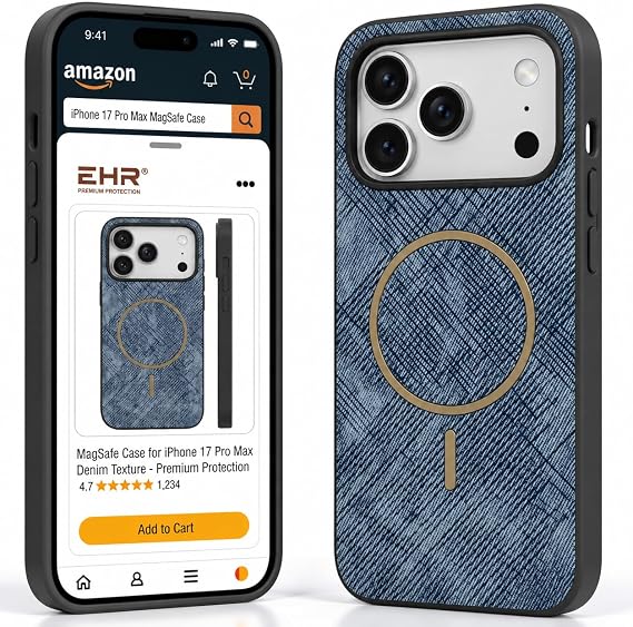 Ehr. iPhone 17 Pro Max / 18 Pro Max ile Uyumlu MagSafe Wireless Şarj Özellikli İçi Kadife Kamera Çıkıntılı Kumaş Desenli Ultra Lüks Premium Silikon Arka Kapak Kılıf (Gri, 17/18 Pro Max)