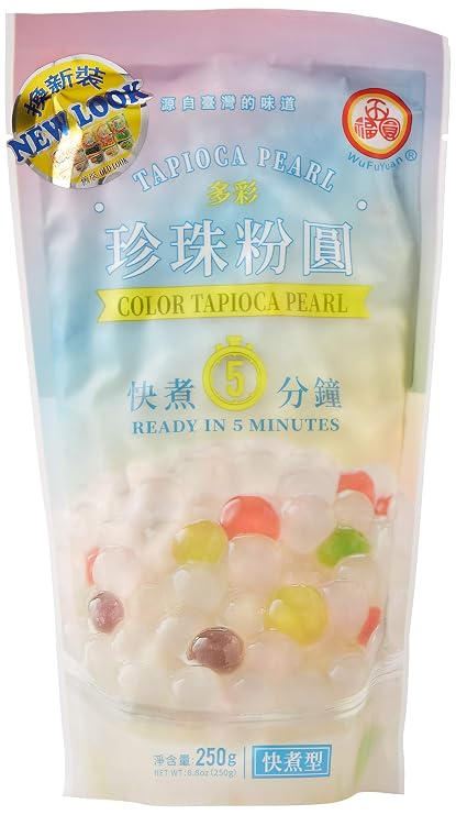 Wu Fu Yuan Colored Tapioca Pearls, 8.8 oz (250g) Quick-Cooking Boba for Bubble Tea, Desserts, Milk Tea & More Rainbow Tapioca Balls