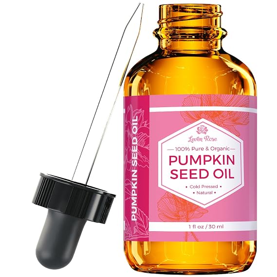 Leven Rose Organic Pumpkin Seed Oil for Hair Growth 1 oz, 100% Pure, Cold Pressed Pumpkin Oil for Damaged Hair, Dry Skin and Nails
