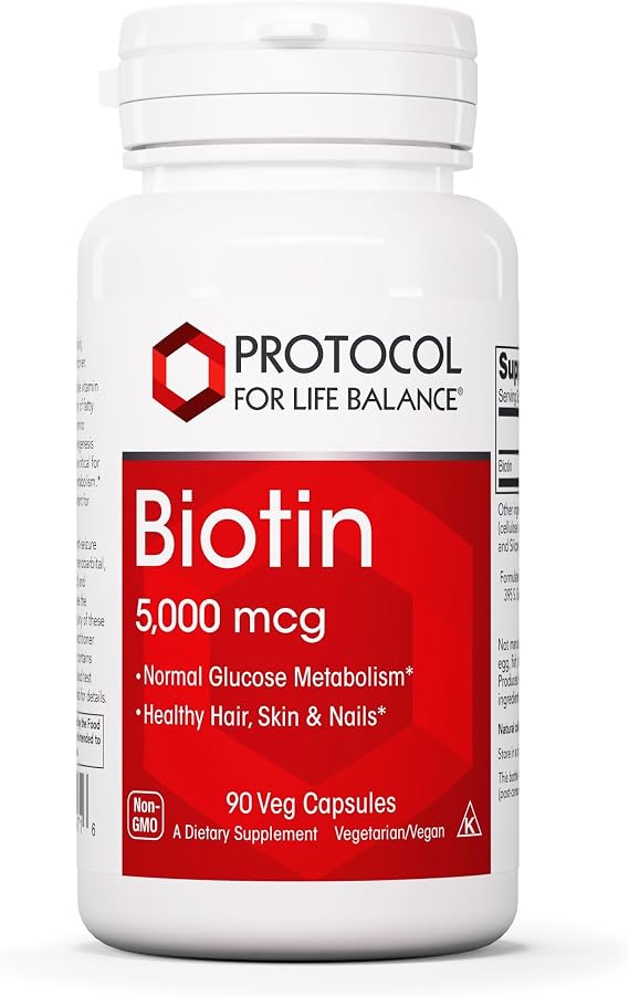 PROTOCOL FOR LIFE BALANCE Biotin 5,000 mcg, Hair, Skin & Nails, 90 Veg Caps