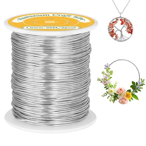 1mm(18 Gauge) Aluminum Craft Wire, 56M Flexible Bendable Jewellery Wire, Wire for Jewellery Making, for DIY Floral Making, Sculpting Wire, Craft Supplies, Jewellery Making, Weaving (Silver)