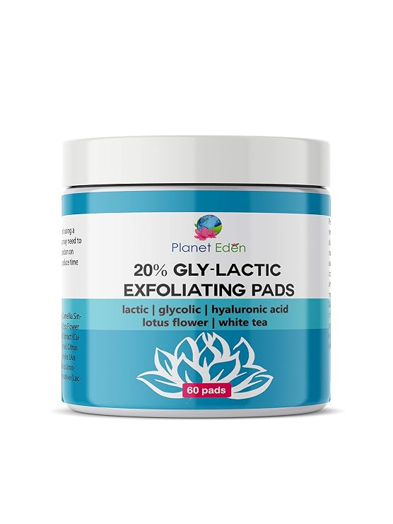 20% Glycolic & Lactic Acid Skin Peel Exfoliating Pads - 60 PADS Chemical Free -Hyaluronic Acid| Niacinamide | Retinol