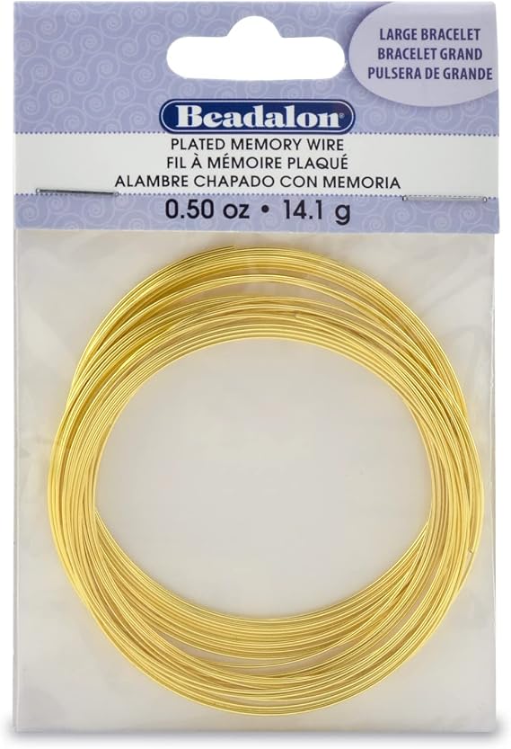 Beadalon Carbon Steel Memory Wire, Round, Large Bracelet, Gold Color, 0.5 oz, Approx. 30 coils