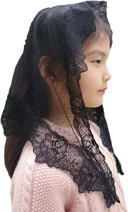 FANFAN Triangle Girls Lace Mantilla Veil First Communion Veils