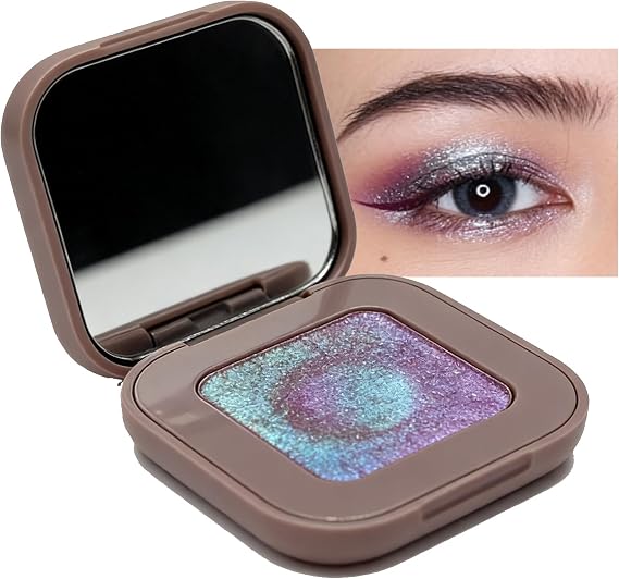 Holographic Shimmer Eyeshadow,Duochrome Plum & Green Glitter Eyeshadow Palette,Color-Shift Shades & Pearlescent,Chameleon Rich Color,Smooth Long-Lasting Sparkling Eye Highlighter Makeup for Parties