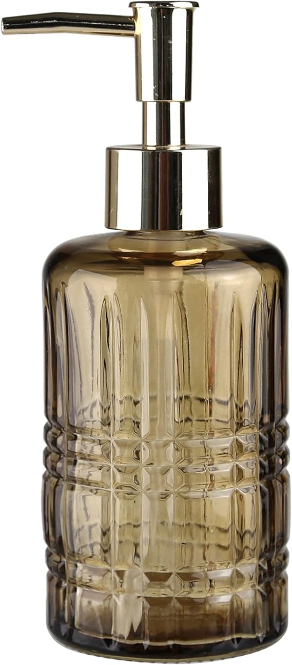 Glass Liquid Soap Dispenser, Star Pattern Brown 300ml 6.8x17.6cm
