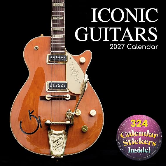 2027 Square Wall Calendar - Iconic Guitars 12 x 12 Inch Monthly View, 16-Month, Lifestyle Theme, Includes 324 Reminder Stickers