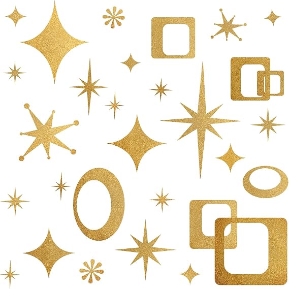 Star Wall Decals Retro Star Wall Decal Ovals and Squares Walls Decals Geometric Walls Stickers Vinyl Decal Removable Peel and Stick Murals Stickers for Bedroom Living Room Office Decor | Celestial decor, star decal for walls, wall sticker, golden removable vinyl art mural, self adhesive, for living room bedroom