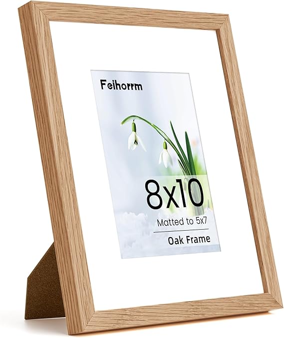 8x10 Picture Frame, Solid Oak Wood 8x10 inch Natural Wood Photo Frame for Home & Wall Decor, 8x10 Picture Frame with Mount for 5x7 Inch with Tempered Real Glass, Tabletop & Wall Mounting Display