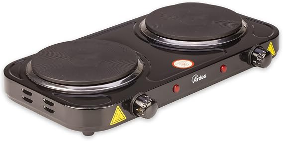 ARDES - AR1F21 electric cooker of 2500 W made of lacquered steel for camping and kitchen with 2 cast iron plates diameter 15.5 cm and 18 cm and 2 thermostats model TIKAPPA black
