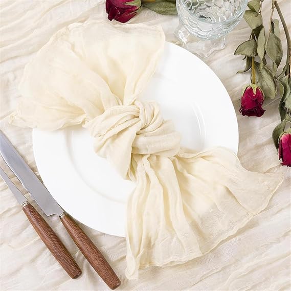 Thanksgiving Cloth Napkins Cheesecloth Napkins Set 20" x 20" Washable Dinner Napkins Table Napkins for Wedding Party Baby Shower Friendsgiving, Beige, Set of 6