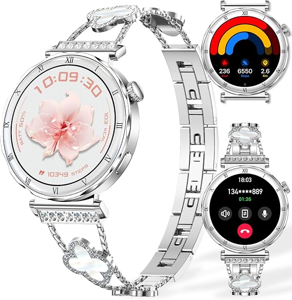 Smart Watch for Women, 1.19" AMOLED HD Screen Women's Smartwatch, Fitness Tracker with Heart Rate/Sleep Monitor, Bluetooth Call, IP67 Waterproof, Compatible with iOS & Android (Elegant Silver RT-i222)