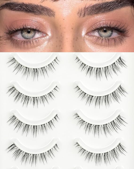 False Lashes Natural Short Eyelashes 9mm Extra Short 10 Pairs Clear Band Small Deep Eye Wispy False Eyelashes Pestanas Postizas Natural Looking Eye Strips Pack by EMEDA (481)